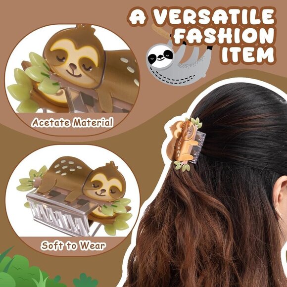 Cute Sloth Hair Clip Gift Set for Women and Girls with Pink Box